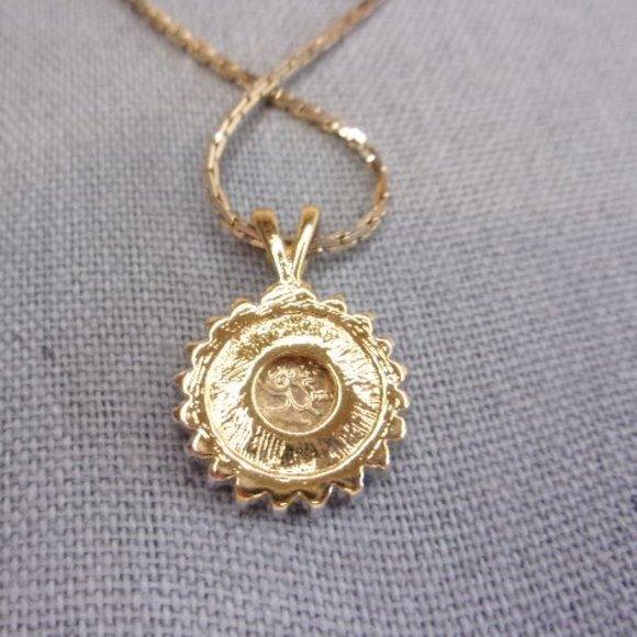 Gold Faux Coin Pendant Necklace 18" L - Picture 3 of 8